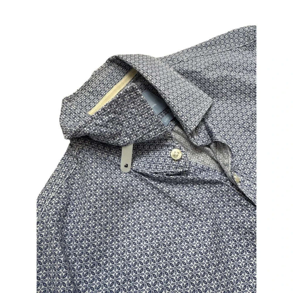 Pierre Cardin Mens Slim Fit Long Sleeve Dress Shirt Size 40 (M) Blue Pattern - Picture 10 of 16